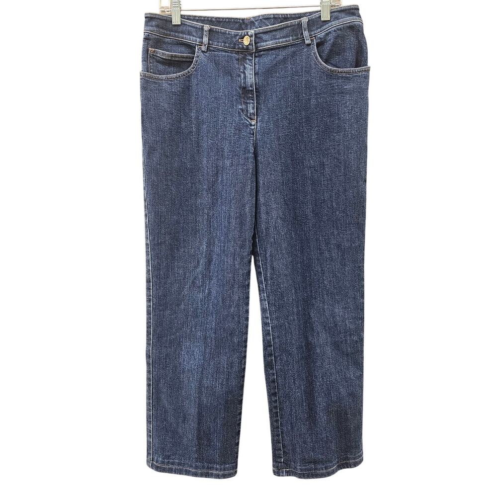 St. John Caviar Denim 5-Pocket Jeans Straight Leg Relaxed Cropped Size 12